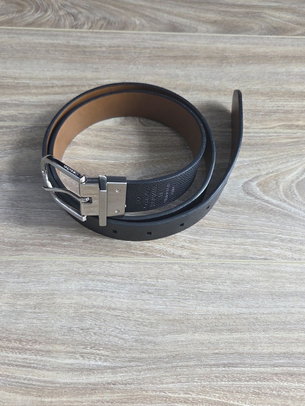 Calvin Klein 2 sided Black Brown Leather Dress Belt with Silver Buckle